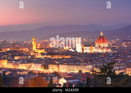 Famous view of Florence at night, Italy