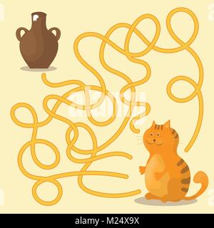 Cartoon Vector - Maze or Labyrinth Game for Preschool Children with Cat and Milk Stock Vector
