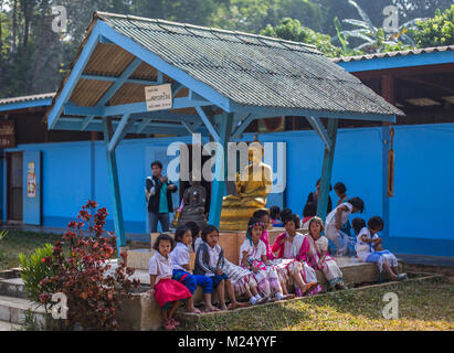KAMPHAENGPHET, THAILAND - January 08, 2014 All ethnic group in Thailand very poor but has beautiful culture, These Children's Karen very cute Stock Photo