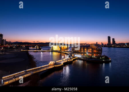 Night view of Some Sevit (Hangang Floating Island) in Seoul, South Korea Stock Photo