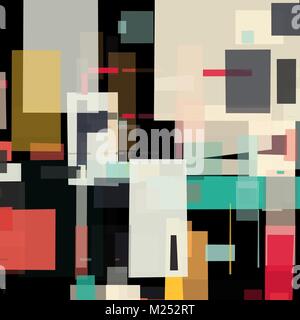 Abstract geometric background with messy rectangle elements. Colorful squares on black backdrop Stock Vector