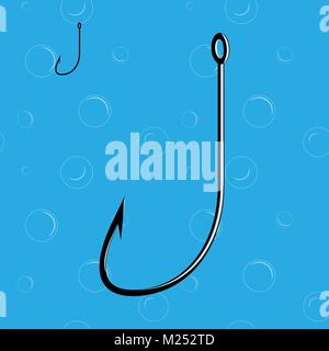Two types of fishing hook on seamless vesicular pattern. Vector illustration Stock Vector