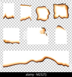 Set of burned pieces of paper on transparent background. Isolated vector element for design Stock Vector
