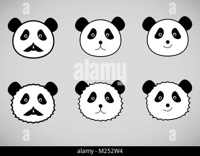 Set of panda face icons. Simple elements Stock Vector