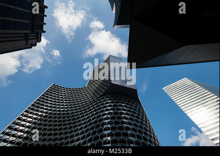 03.02.2018, Singapore, Republic of Singapore, Asia - A view of one of the DUO towers designed by the German architect Ole Scheeren. Stock Photo