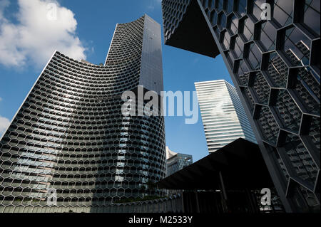 03.02.2018, Singapore, Republic of Singapore, Asia - A view of the two DUO towers designed by the German architect Ole Scheeren. Stock Photo