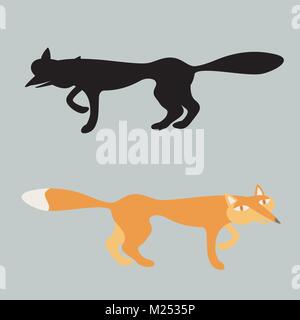 fox cartoon vector illustration flat style black silhouette  set Stock Vector