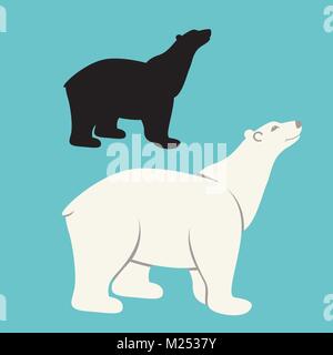 polar bear  cartoon vector illustration flat style black silhouette Stock Vector