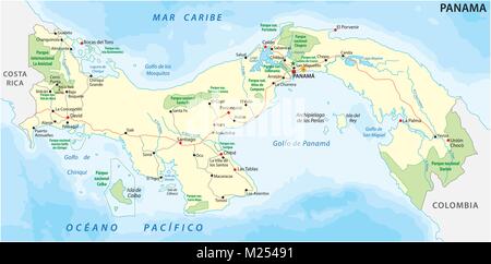 Republic of Panama road and national park vector map Stock Vector