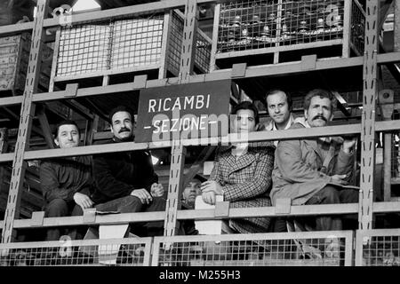 union assembly of workers in the Arese plant of Alfa Romeo car factory (Milan, Italy, Mars 1982) Stock Photo