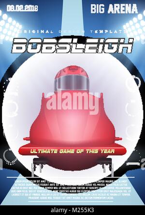 Poster Template of Winter Games of Bobsleigh. Bob on track. Cup and Tournament Advertising. Sport Event Announcement. Vector Illustration. Stock Vector