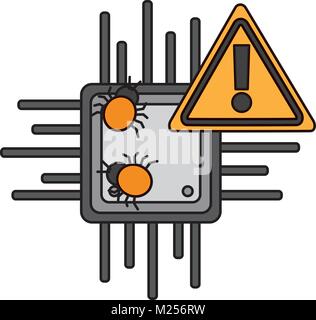 motherboard data warning virus hacking Stock Vector