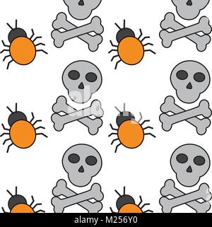 seamless pattern technology cyber bug and skull virus Stock Vector