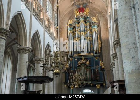 BREDA, NETHERLANDS - AUGUST 18, 2017: The Flentrop organ in the Grote Kerk was build in 1967-1969. It can be used for music from any style period. Stock Photo