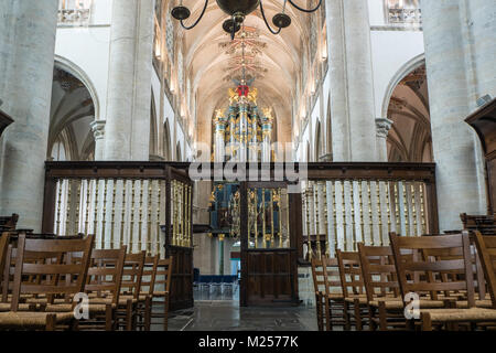 BREDA, NETHERLANDS - AUGUST 18, 2017: The Flentrop organ in the Grote Kerk was build in 1967-1969. It can be used for music from any style period. Stock Photo