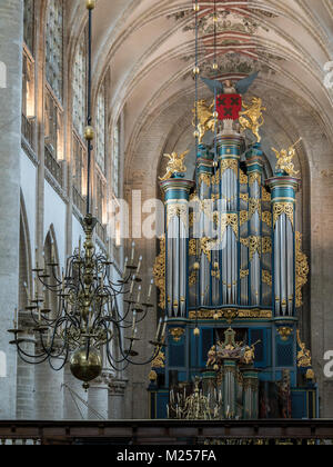 BREDA, NETHERLANDS - AUGUST 18, 2017: The Flentrop organ in the Grote Kerk was build in 1967-1969. It can be used for music from any style period. Stock Photo