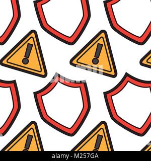 seamless pattern shield protection warning alert digital Stock Vector