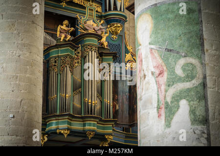 BREDA, NETHERLANDS - AUGUST 18, 2017: The Flentrop organ in the Grote Kerk was build in 1967-1969. It can be used for music from any style period. Stock Photo