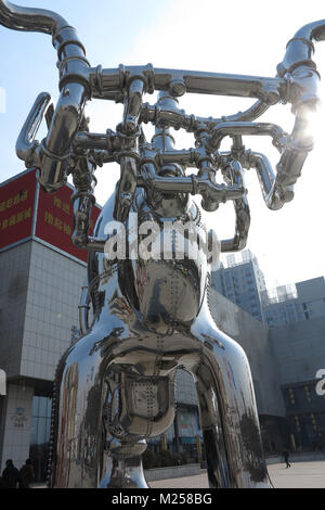 February 4, 2018 - Xi'An, Xi'an, China - Xi'an, CHINA-4th February 2018: A giant bull sculpture can be seen in Xi'an, northwest China's Shaanxi Province, celebrating the upcoming Spring Festival. Credit: SIPA Asia/ZUMA Wire/Alamy Live News Stock Photo