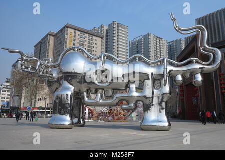 February 4, 2018 - Xi'An, Xi'an, China - Xi'an, CHINA-4th February 2018: A giant bull sculpture can be seen in Xi'an, northwest China's Shaanxi Province, celebrating the upcoming Spring Festival. Credit: SIPA Asia/ZUMA Wire/Alamy Live News Stock Photo