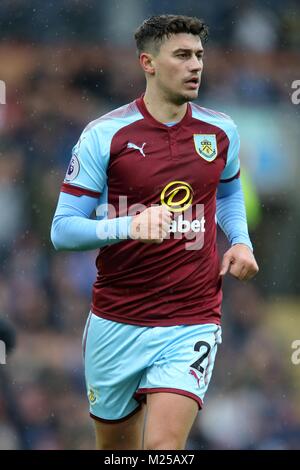 MATTHEW LOWTON BURNLEY FC BURNLEY FC V MANCHESTER CITY FC TURF MOOR, BURNLEY, ENGLAND 03 February 2018 GBB6484 STRICTLY EDITORIAL USE ONLY. If The Player/Players Depicted In This Image Is/Are Playing For An English Club Or The England National Team. Then This Image May Only Be Used For Editorial Purposes. No Commercial Use. The Following Usages Are Also Restricted EVEN IF IN AN EDITORIAL CONTEXT: Use in conjuction with, or part of, any unauthorized audio, video, data, fixture lists, club/league logos, Betting, Games or any 'live' services. Also Restricted Are Usages In Pu Stock Photo