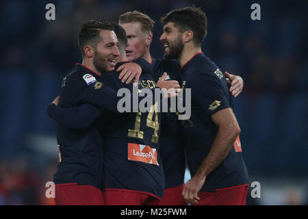 Rome, Italy. 4th February, 2018. 04.02.2018. Stadio Olimpico, Rome, Italy. Serie A. Lazio vs Genoa. Genoa celebrate victory at  the match Lazio vs Genoa at Stadio Olimpico in Rome. Credit: marco iacobucci/Alamy Live News Stock Photo