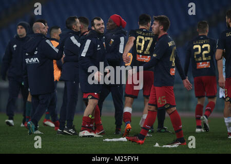 Rome, Italy. 4th February, 2018. 04.02.2018. Stadio Olimpico, Rome, Italy. Serie A. Lazio vs Genoa. Genoa celebrate victory at  the match Lazio vs Genoa at Stadio Olimpico in Rome. Credit: marco iacobucci/Alamy Live News Stock Photo