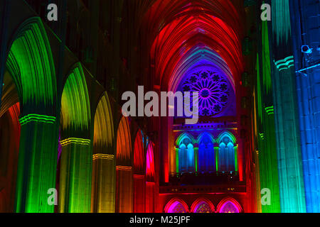 Washington DC, USA on February 5, 2018. Inside Washington National Cathedral on a first day of Seeing Deeper, a week of experience the Cathedral in a new way. Space, Light and Sound experience brings lights for reflection, intimacy and insights. Credit: Andrei Medvedev/Alamy Live News Stock Photo