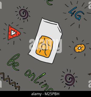 Vector SIM Cards Seamless Pattern on Background. Stock Vector