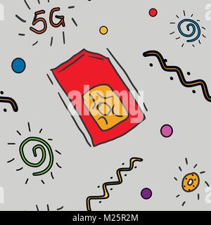 Vector SIM Cards Seamless Pattern on Background. Stock Vector
