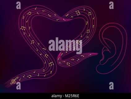 The ear listens to your favorite music Stock Vector