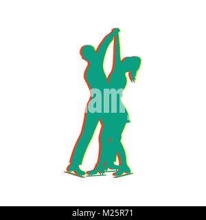 Sports dancing on ice, isolated glitch icon Stock Vector