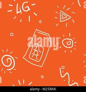 Vector 4g SIM Cards Seamless Pattern on Background. doodle seamless pattern Stock Vector