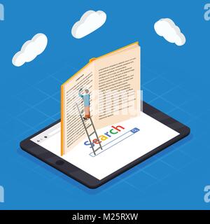 Online education isometric icons composition with laptop book smartphone electronic library and cloud computing conceptual images Stock Vector