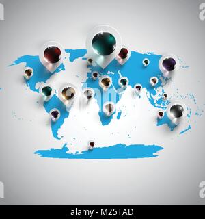World map with pins vector Stock Vector