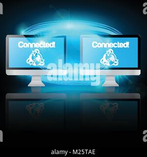 Computers connected, vector illustration Stock Vector