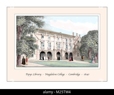 Pepys Library Magdalene College Cambridge Original Design based on a 19th century Engraving Stock Photo