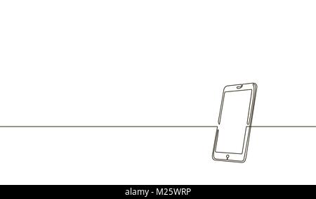 Single continuous line art smartphone. Mobile phone touch screen gadget modern technology design one sketch outline drawing vector illustration Stock Vector