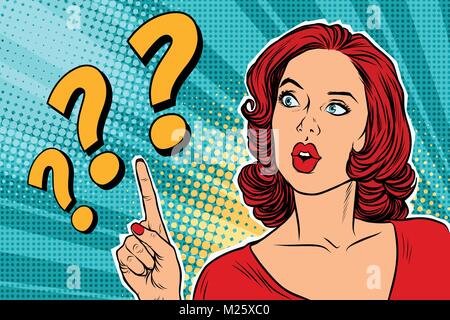 question mark, thinking woman Stock Vector