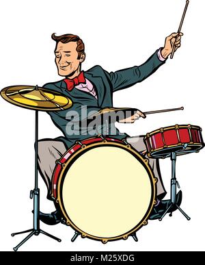 retro drummer behind the kit Stock Vector