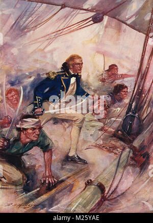 Nelson boarding and capturing the San Josef, 1797.  Battle of Cape St Vincent Stock Photo