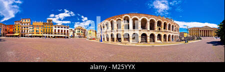 Roman amphitheatre Arena di Verona and Piazza Bra square panoramic view, landmark in Veneto region of Italy Stock Photo