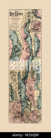 Historical map of Lake George, New York circa 1890.