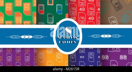 Vector SIM Cards Seamless Pattern Set on Background. Stock Vector