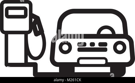 Passenger Car at fuel pump in gas station. Linear vector illustration with editable line. EPS10 Stock Vector