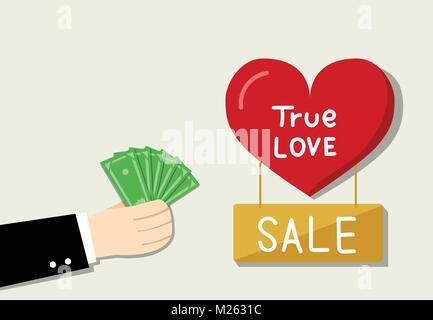 Businessman want to buy love by his money, vector design Stock Vector