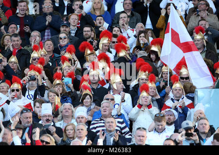 Rome, Italy. 04th Feb, 2018. 4th February 2018, Stadio Olimpico, Rome, Italy; NatWest Six Nations Rugby, Italy versus England; supporters of England cheer for their team Credit: Giampiero Sposito/Pacific Press Credit: Giampiero Sposito/Pacific Press/Alamy Live News Stock Photo