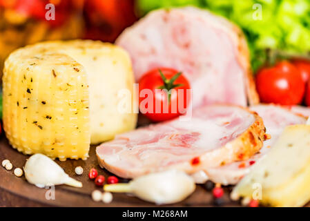 Cheese, turkey roll and vegetables Stock Photo