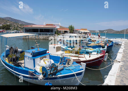 Fishing boats in harbour, Elounda, Lasithi Region, Crete (Kriti), Greece Stock Photo