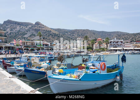 Fishing boats in harbour, Elounda, Lasithi Region, Crete (Kriti), Greece Stock Photo